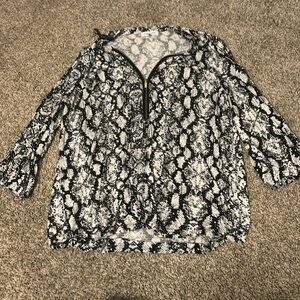 Large, mid length sleeve, black and white shirt, Calvin Klein